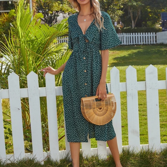 Polka Dot Midi Dress in Pink - Picture 8 of 14